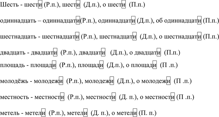 Изображение Употребите числительные и существительные в родительном, дательном и предложном падежах. Обозначьте окончания. Какой вывод вы можете сделать?Шесть, одиннадцать,...