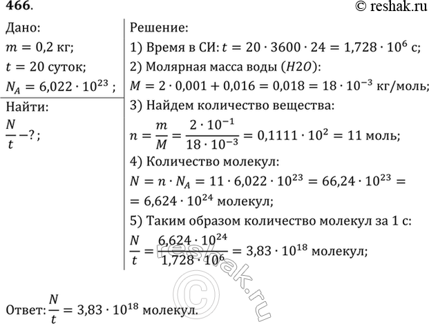 Изображение Находившаяся в стакане вода массой 200 г полностью испарилась за 20 сут. Сколько в среднем молекул воды вылетало с ее поверхности за 1...